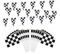 OOTSR 30 Pezzi Bandiere da Corsa a Scacchi con Bastoni di Plastica e 32 Piedi Bandiere a Scacchi Bandierine Bandiera per Compleanno Festa a Tema della Corsa Eventi Sportivi