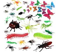 OOTSR 39pcs Insetti e Insetti in plastica per Bambini, Figure di Insetti Giocattoli con Adesivo da Parete Farfalla Colorata per Istruzione/Giocattoli di Halloween/Feste a Tema/Regali di Compleanno
