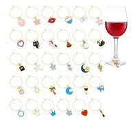 OOTSR Colorati Segna Bicchieri Calici, 30Pz Segnabicchieri Charms Riutilizzabili per Bicchiere di Vino, Identificazione Tag con Fibbia, Marcatori di Ciondoli per Feste Degustazione Decorative, Oro