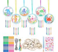 OOTSR Set 12 Campanelli a Vento in Legno Animali Marini DIY, Decorazione Estiva Creativo per Bambini, Regalo Artistico per Compleanni e Progetti Scolastici