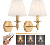 OOWOKS Applique da interno Dorata Batteria ricaricabile Set da 2 3 temperature di colore Regolabile Lampada da parete senza allacciamento elettrico Illuminazione da parete wireless con telecomando