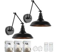 OOWOKS Applique da parete in stile industriale nero, lampada da parete per interni con telecomando dimmerabile applique vintage, girevole a 270° lampada da comodino in metallo senza presa di corrente