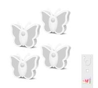 OOWOKS Confezione da 4 luci da parete a LED a batteria, luce notturna per interni dimmerabile con sensore di movimento e ricaricabile tramite USB, lampada da comodino RGB a forma di farfalla,Bianca