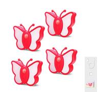 OOWOKS Confezione da 4 luci da parete a LED a batteria, luce notturna per interni dimmerabile con sensore di movimento e ricaricabile tramite USB, lampada da comodino RGB a forma di farfalla,Rosso