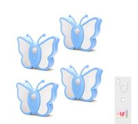 OOWOKS Confezione da 4 luci da parete a LED a batteria, luce notturna per interni dimmerabile con sensore di movimento e ricaricabile tramite USB, lampada da comodino RGB a forma di farfalla,Blu
