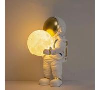 OOWOKS Lampada da comodino LED dimmerabile con interruttore a cavo Astronauta Luna Lampada da tavolo Stampa 3D Luna Piccola lampada 3000K/4000K/6000K Camera da letto Decorazione