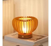 OOWOKS Lampada da tavolo in legno, lampada da tavolo LED dimmerabile senza fili, ricaricabile tramite USB, lampada da comodino vintage, con venature del legno di zucca, luce da lettura