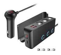 OOWOLF Caricatore accendisigari QC 3.0 140W 12V/24V,Accendisigari usb Interruttore di alimentazione caricabatterie per auto,3 DC socket splitter 4 porte USB distributore auto per smartphone,tablet,GPS