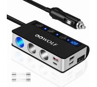 OOWOLF Caricatore Auto 7 in 1 con Display LED - 180W QC3.0 12V/24V, 4 Porte USB & 3 Prese Accendisigari, Type-C - Sdoppiatore per GPS, Dash Cam, Cellulare, Tablet