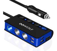 OOWOLF Caricatore Auto QC 3.0 180W, Accendisigari 12V/24V con 3 Prese & 4 Porte con Display LED Caricabatterie da Auto per GPS, Dash Cam, Telefono e Tablet