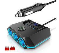 OOWOLF Sdoppiatore Presa Accendisigari per Auto 7 in 1-12 V/24 V 3 Prese e USB C,Interruttori indipendenti e display di tensione a LED,120 W Adattatore Caricabatterie da Auto per GPS, Cellulare