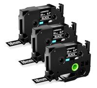 Oozmas TZe-345 Nastro Compatibile con Brother P-Touch 18 mm Bianco su Nero, TZe345 Compatibile con Brother P-touch D210VP D400 D600 1830, confezione da 3