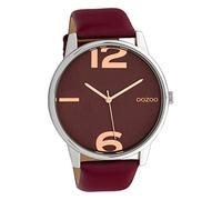 Oozoo C10373 - Orologio da donna con cinturino in pelle, 45 mm, colore: Argento/Rosso vino, Argento-vinaccia, groß, cinghia