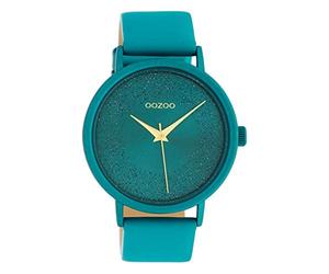 Oozoo C10581 - Orologio da donna con effetto glitter e cinturino in pelle, 42 mm, colore: Verde