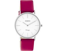 Oozoo Orologi Vintage da Donna, Orologio Bracciale da Polso con Cinturino in Pelle 18 mm, Analogico, Rosa e Argento, Cinghia