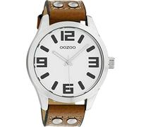 Oozoo Orologio Basic Line con cinturino in pelle, 47 mm, bianco/cognac C1051