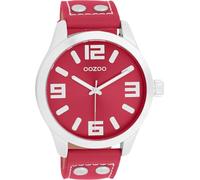 Oozoo Orologio Basic Line con cinturino in pelle, 47 mm, rosso/rosso C11554