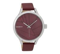 Oozoo Orologio da donna con cinturino in pelle, 43 mm, rosso vinaccia, C9682, Argento-rosso, cinghia