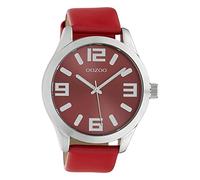 Oozoo Orologio da donna con cinturino in pelle Classic Color Line XL 47 mm, Rosso - C10237, extra groß, cinghia