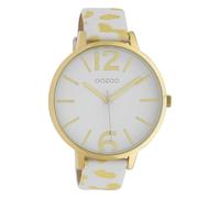 Oozoo Orologio da donna con effetto leopardato cinturino in pelle Animal Print Colors of Africa 43 mm bianco C10209, oro-bianco, cinghia