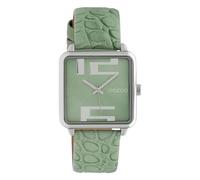 Oozoo Orologio da donna quadrato con cinturino in pelle, 28 x 28 mm, Verde, Cinturino