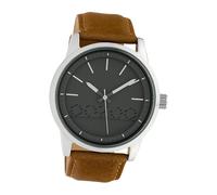 Oozoo Orologio da uomo alla moda con cinturino in pelle, al quarzo, classico, 43 mm., Grigio/Marrone, Cinturino