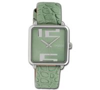 Oozoo Orologio da donna quadrato con cinturino in pelle, 28 x 28 mm, Verde, Cinturino
