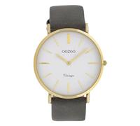 Oozoo Orologio da donna vintage con cinturino in pelle piatta 40 mm bianco/grigio C20079, Oro-grigio chiaro, cinghia