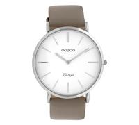 Oozoo Orologio da donna vintage con cinturino in pelle piatta 40 mm bianco/tortora C20076, argento/bianco, cinghia
