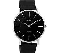 Oozoo Orologio da donna vintage con maglia grossa in acciaio inox milanese, cinturino in metallo, 40 mm, C8865 - Argento/Nero