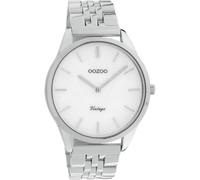 Oozoo Orologio da donna vintage con maglie in acciaio inox, cinturino piatto 38 mm, madreperla/argento C9980, argento/bianco, Bracciale