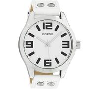 Oozoo Orologio da polso Basic Line con borchie, cinturino in pelle, diametro 47 mm, in diverse varianti di colore, C1050 - Bianco / Bianco