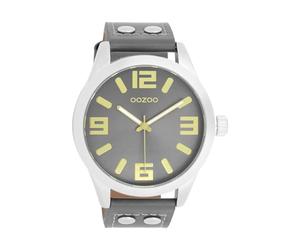 Oozoo Orologio da polso Basic Line con borchie in pelle, diametro 47 mm, in diverse varianti di colore, C1087 - Grigio Oro / Grigio
