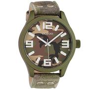 Oozoo Orologio da polso Basic Line con cinturino in pelle, diametro 47 mm, in diversi colori e varianti di colore, C1067 - Verde scuro/mimetico, cinghia