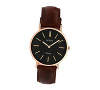 Orologio da donna Flat Oozoo vintage con cinturino in pelle marrone scuro e movimento al quarzo SII., Rosa/Nero/Dunkelbraun, 32 mm, Cinturino