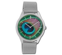 Oozoo Orologio da donna vintage in acciaio inossidabile cinturino in maglia milanese pavone Peacock quadrante 43 mm argento C10250, Argento-verde, Rosso, Blu,giallo, Nero, mittel, Bracciale