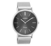 Oozoo Orologio da polso vintage con cinturino in metallo milanese piatto con solo un'altezza di 7 mm e diametro di 40 mm in diverse varianti, argento/grigio argento, 40 mm, Bracciale