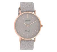 Oozoo Orologio da polso vintage da donna con quadrante glitterato e cinturino in pelle piatta con diametro di 40 mm in diverse varianti, oro rosa, grigio argento, glitter, misura unica, cinghia