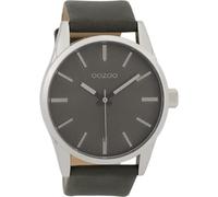 Oozoo Orologio da uomo con cinturino in pelle, 45 mm, grigio scuro/grigio scuro C9628, grigio scuro argento, cinghia