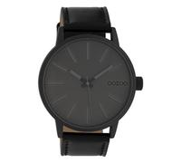 Oozoo Orologio da uomo con cinturino in pelle, 45 mm, nero/grigio scuro/nero C10014, nero-nero, cinghia
