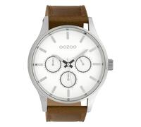 Oozoo Orologio da uomo con cinturino in pelle, 48 mm, argento/marrone C10045, argento/bianco, cinghia