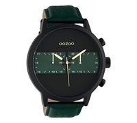 Oozoo Orologio da uomo in stile racing, con cinturino in pelle, 50 mm, nero/verde C10517, nero-nero, verde, extra groß, cinghia
