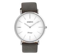Oozoo Orologio vintage da donna con cinturino in pelle piatta 40 mm, bianco / grigio, groß, cinghia
