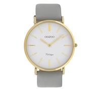 Oozoo Orologio vintage da donna con cinturino in pelle piatta 40 mm, oro/grigio chiaro, cinghia