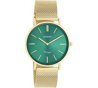 Oozoo Orologio vintage da donna in oro/verde, orologio da polso da donna con cinturino in metallo milanese - analogico da donna rotondo, Oro/verde, 36mm Gehäus/18mm Armbandbreite, Bracciale