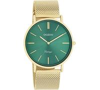 Oozoo Orologio vintage da donna in oro/verde, orologio da polso da donna con cinturino in metallo milanese - analogico da donna rotondo, Oro/verde, 40mm Gehäuse/20mm Armbandbreite, Bracciale