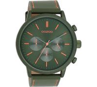 Oozoo Timepieces C11200 - Orologio da uomo con cinturino in pelle, elegante orologio analogico da uomo, Dark Green Dark Green/Fluo Orange, cinghia