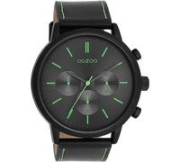Oozoo Timepieces C11200 - Orologio da uomo con cinturino in pelle, elegante orologio analogico da uomo, Black Black / Fluo Green, cinghia