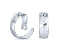 Opaco Strutturato Grande Clip Ampia Su Martellato Orecchini A Cerchio Per Le Donne Adolescenti .925 Sterling Silver Clip Non Forato Orecchie
