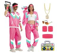 OPAEHJF Abbigliamento anni '80 anni '90 per uomo e donna, stile retrò anni '80, tuta da tuta con catena d'oro, radio gonfiabile, per carnevale